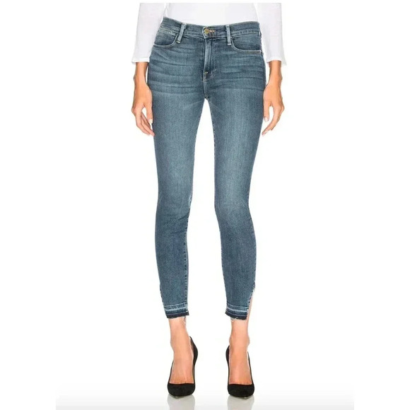 Frame Le High Skinny Jeans in Revere Blue Released Factory Hem 24 - Picture 1 of 6